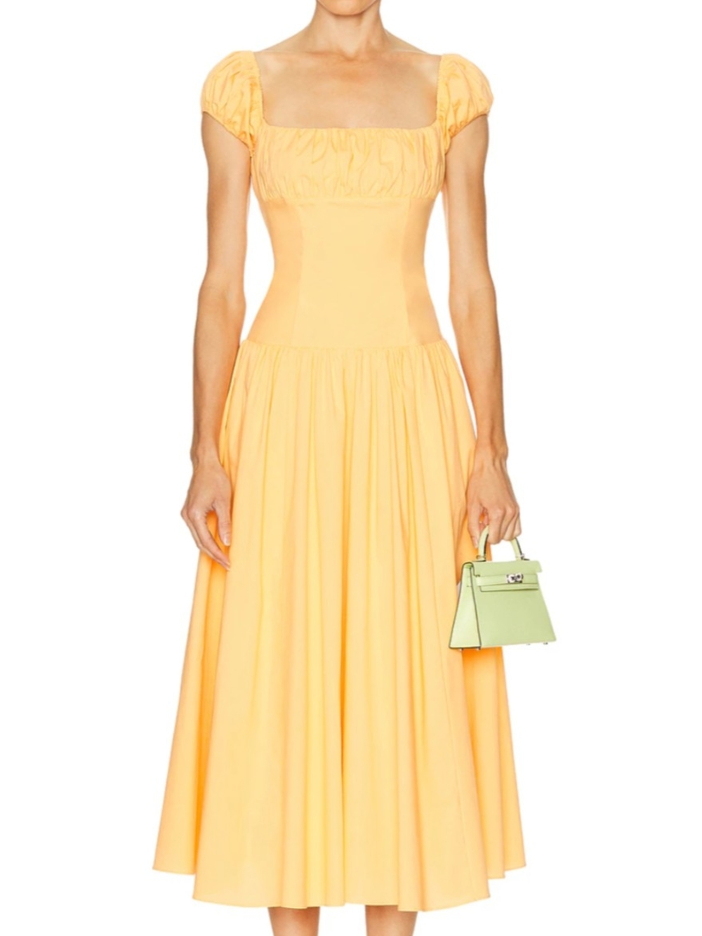 Caroline Constas Sunlit Yellow Square-Neck Midi Dress